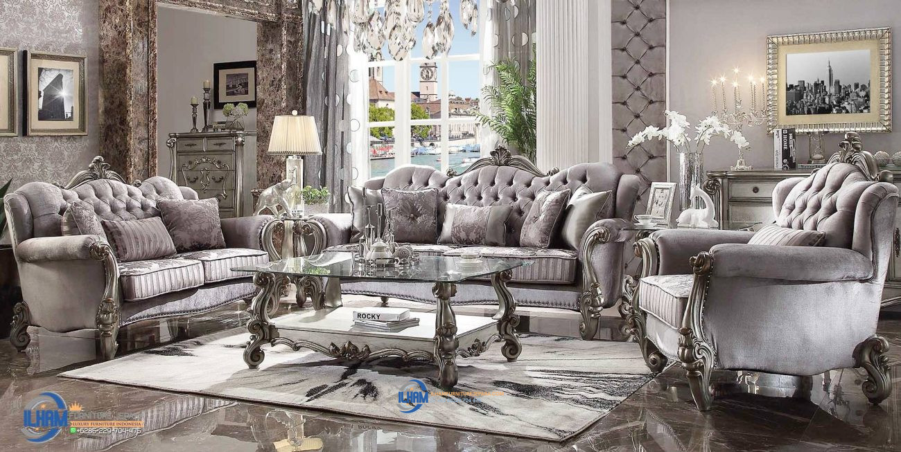 Desain Sofa Tamu, Furniture Luxury, Furniture Mewah, Harga Sofa Tamu, Kursi Sofa Tamu, Living Room, Ruang Tamu, Ruang Tamu Mewah, Sofa Tamu Klasik, Sofa Tamu Mewah, Sofa Ruang Tamu Mewah Klasik Silver Terpopuler