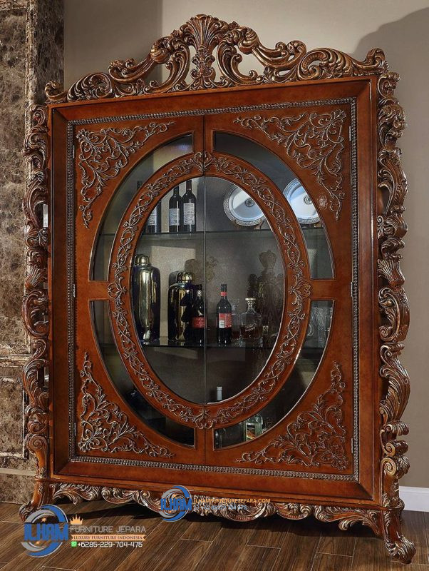 Lemari Hias Jati Klasik Ukiran Mewah Jepara
