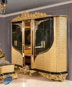 Lemari Pakaian Set Kamar Tidur Klasik Gold Mewah Ukiran Jepara