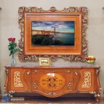 Bufet TV Klasik Pigura Ukir Emas Kayu Jati