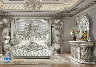 Model Set Kamar Tidur Aesthetic Silver Ukiran Mewah