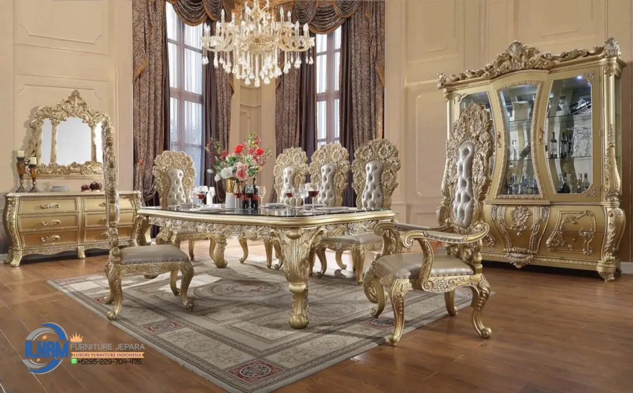 Cabriole Dining Table Set Meja Makan Klasik Modern Gold Finish, Desain Meja Makan Mewah, Kursi Makan Mewah, Meja Makan, Meja Makan Bulat, Meja Makan Bulat Putar, Meja Makan Klasik, Meja Makan Klasik 10 Kursi, Meja Makan Klasik 6 Kursi, Meja Makan Klasik 8 Kursi, Meja Makan Klasik Bundar, Meja Makan Klasik Eropa, Meja Makan Klasik Jati, Meja Makan Klasik Mewah, Meja Makan Mewah, Meja Makan Mewah Kayu Jati, Meja Makan Mewah Modern, Ruang Dapur, Ruang Makan