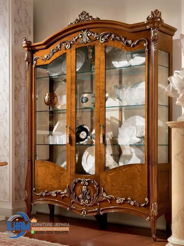 Lemari Hias Jati Klasik Ruang Tamu Ukiran Jepara
