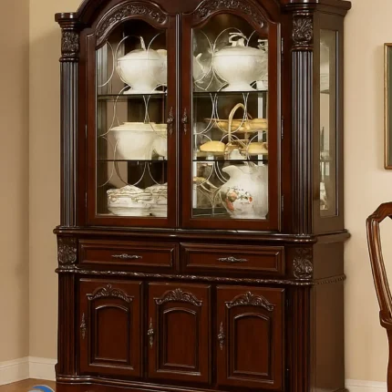 Lemari Kaca Hias Pajangan Jati Klasik Ukir Jepara