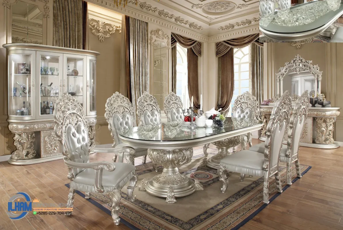 Sandoval Dining Table Champagne Meja Ruang Makan Rumah Mewah