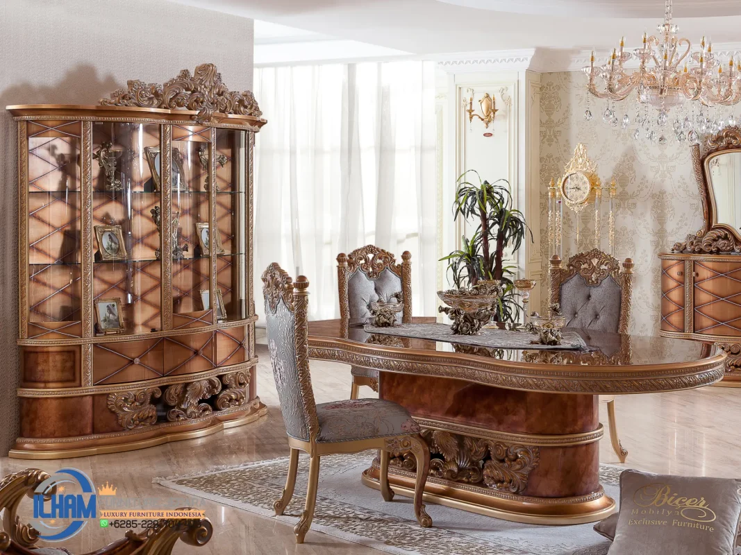 1 Set Meja Ruang Makan Mewah Klasik Jepara Bicer Terbaru