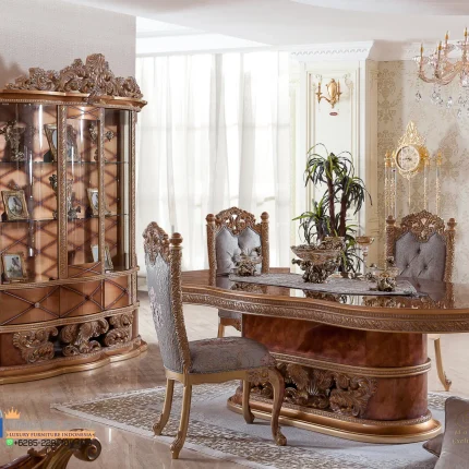 1 Set Meja Ruang Makan Mewah Klasik Jepara Bicer Terbaru