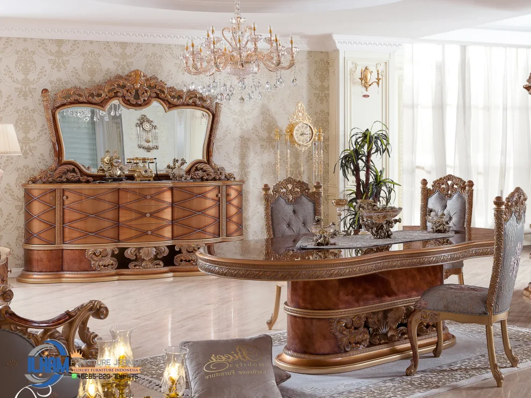 1 Set Meja Ruang Makan Mewah Klasik Jepara Terbaru