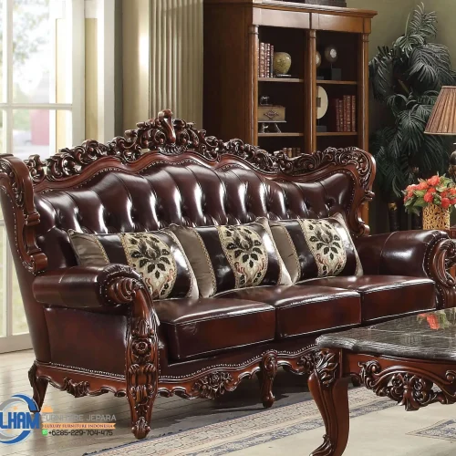 3 Seater Sofa Kulit Ruang Tamu Mewah Jakarta