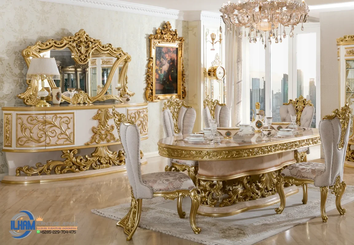 Classic Dining Set Meja Makan Kayu Modern Klasik Jepara