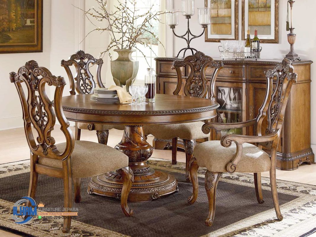 Desain Meja Makan Mewah Bundar Elegan Kapasitas 4 Kursi