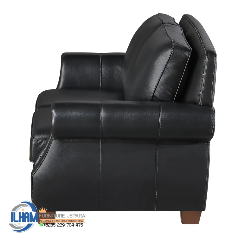 Kursi Sofa Kulit Asli Black Leather Mewah Jepara