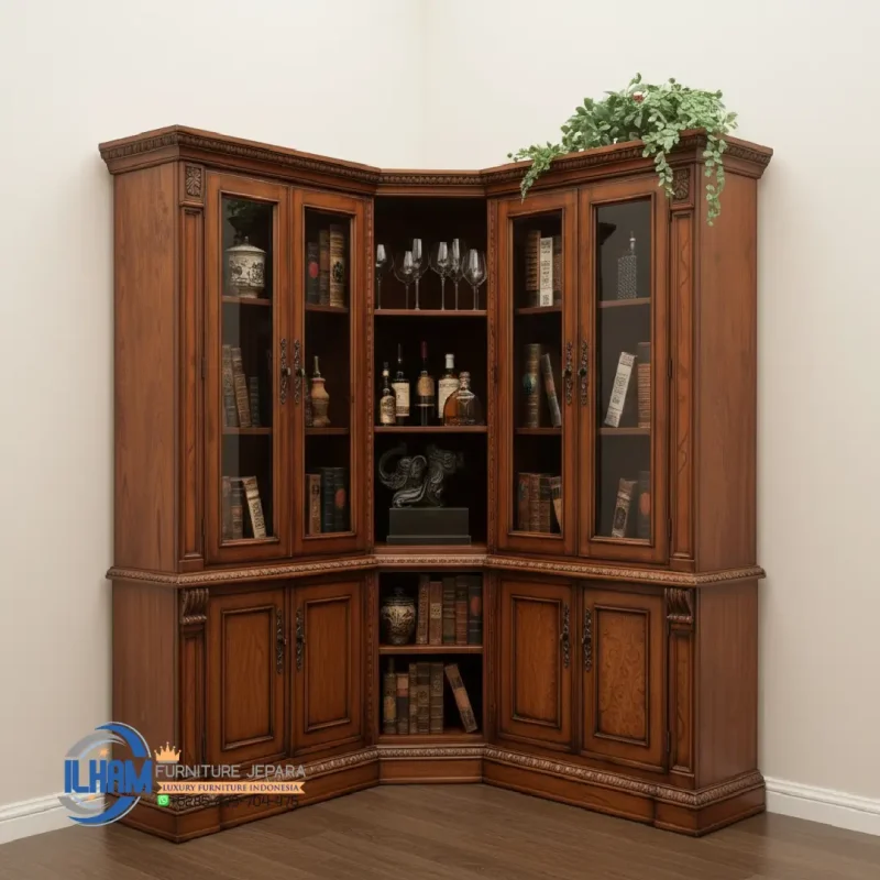 Lemari Rak Meja Kerja Kantor Jati Klasik Luxury Wood Design