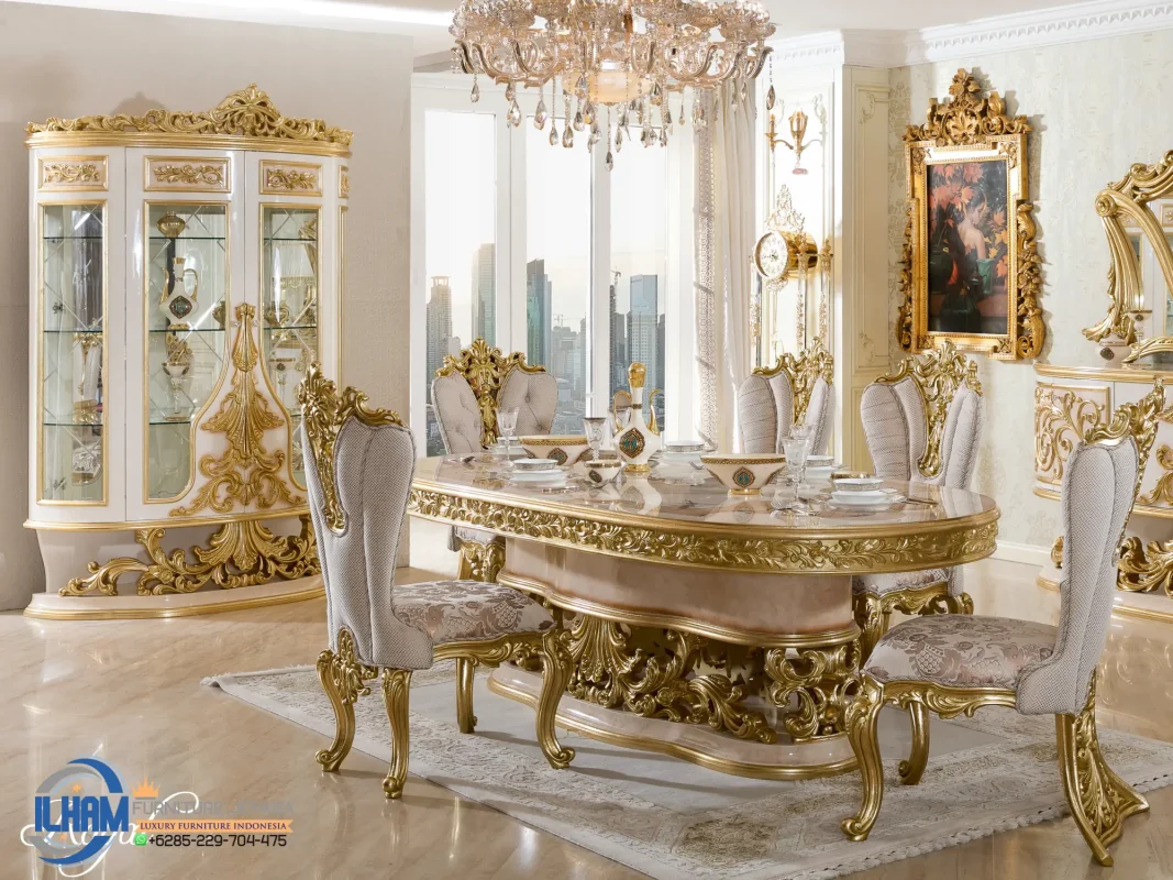 Luxury Dining Set Meja Makan Kayu Modern Klasik Jepara