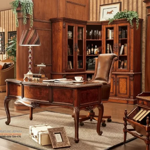 Meja Kerja Kantor Jati Klasik Luxury Wood Design