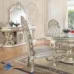 Meja Kursi Makan Klasik Eropa Bundar Ukiran Mewah 3D