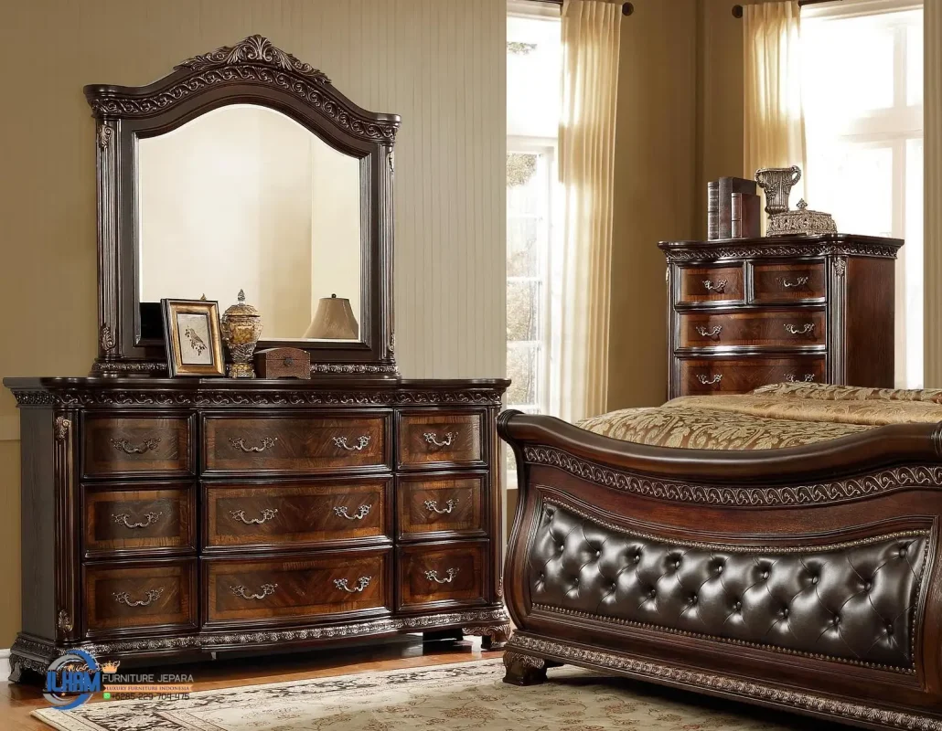 Meja Rias Set Tempat Tidur Jati Ukir Jepara Classic Bedroom