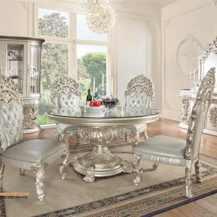 Ruang Meja Makan Klasik Eropa Bundar Ukiran Mewah 3D