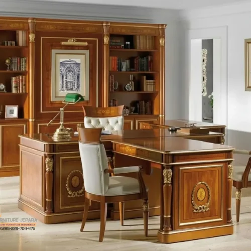 Set Meja Kerja Jati Klasik Pimpinan Perusahaan Modern Jakarta
