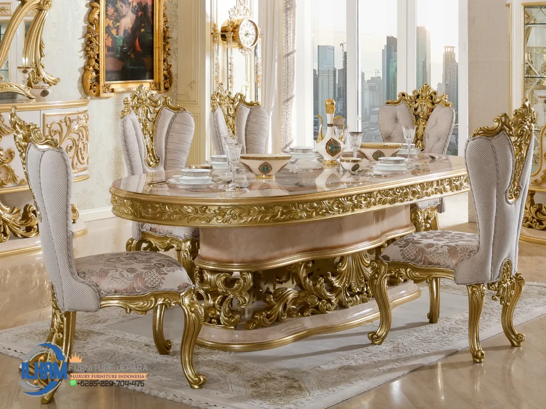 Set Meja Makan Kayu Modern Klasik Jepara