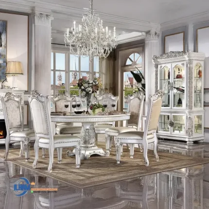 Set Meja Makan White Klasik Round Dining Table Eropa
