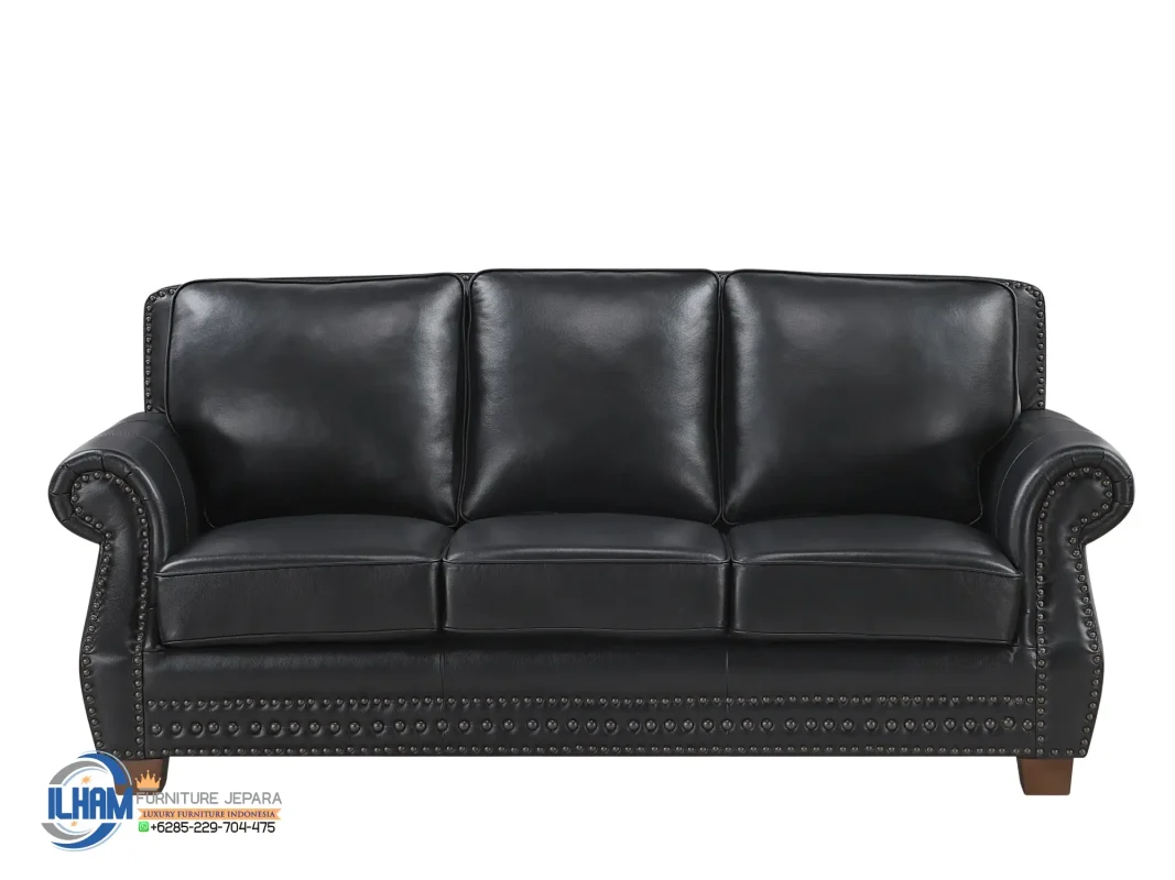 Sofa Kulit Asli Black Leather Mewah Jepara