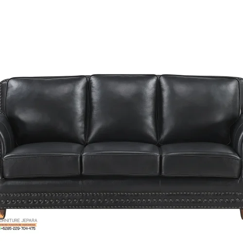 Sofa Kulit Asli Black Leather Mewah Jepara