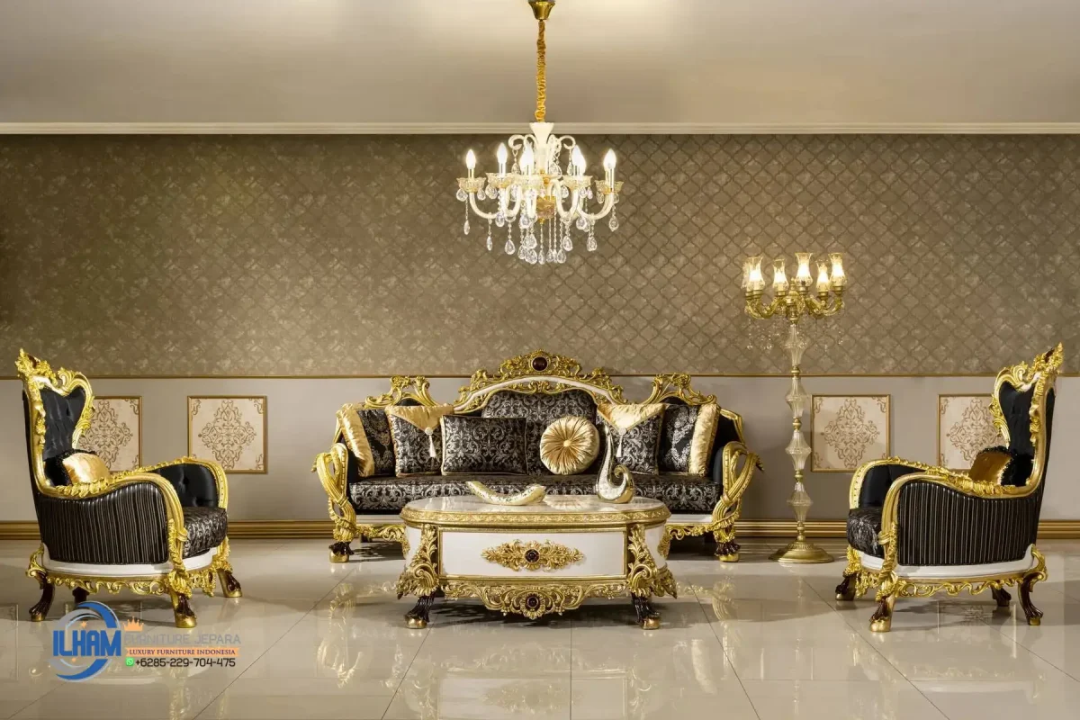 Sofa Ruang Tamu Mewah Modern Gold Desain Turki