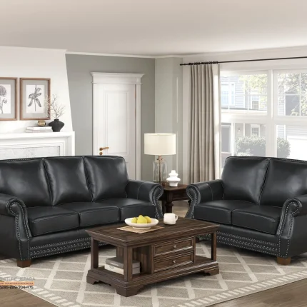 Sofa Tamu Kulit Asli Black Leather Mewah Jepara