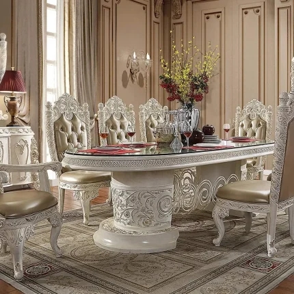 Classic Dining Set Kursi Meja Makan Kulit Aesthetic Jepara