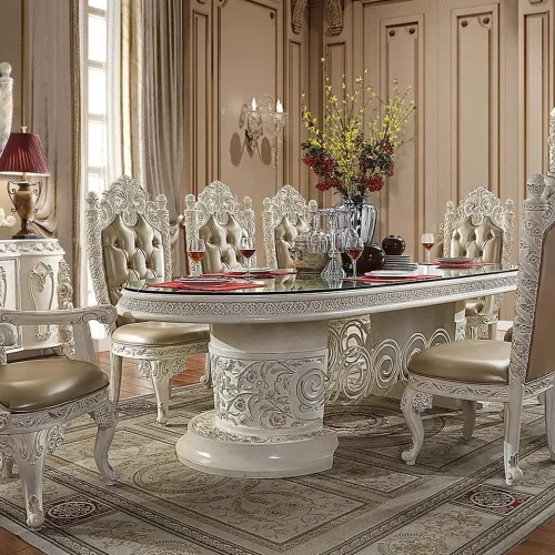 Classic Dining Set Kursi Meja Makan Kulit Aesthetic Jepara