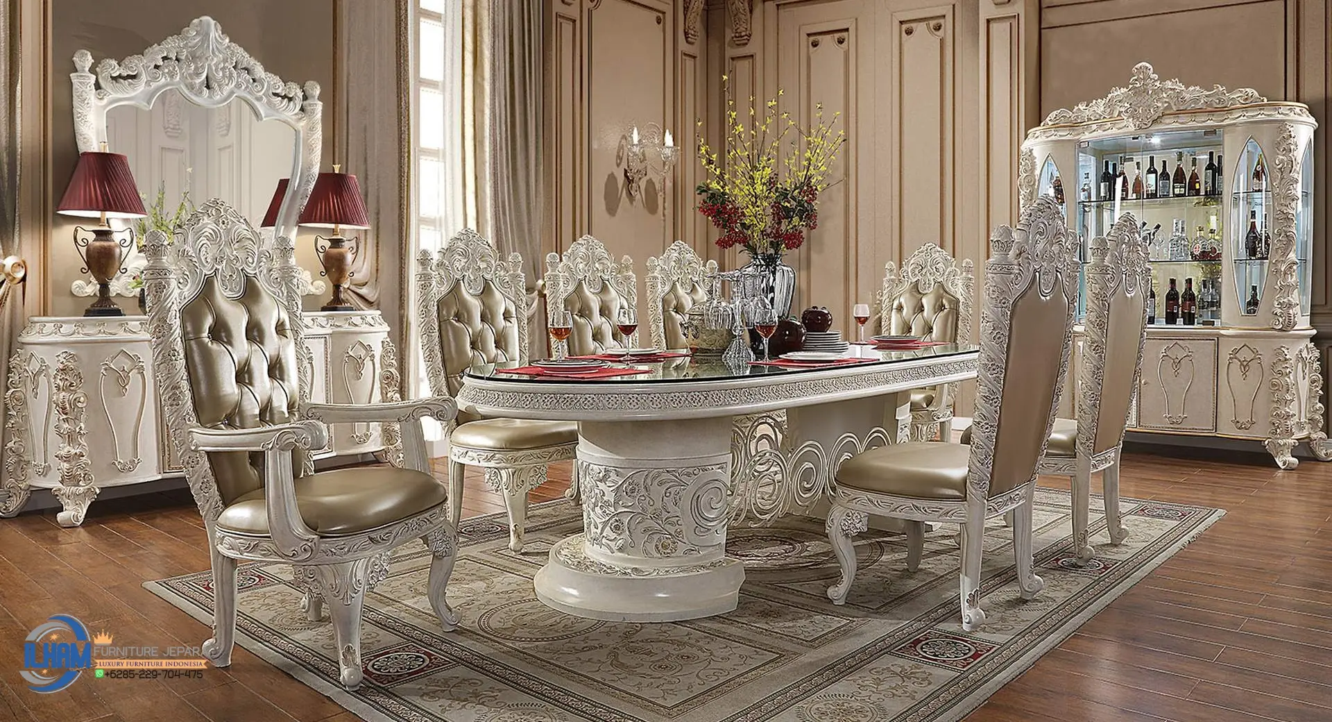 Classic Dining Set Kursi Meja Makan Kulit Aesthetic Jepara Classic Dining Set Kursi Meja Makan Kulit Aesthetic Jepara