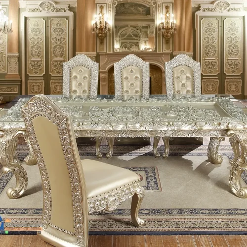 Dining Set Meja Ruang Makan Mewah Ukir Klasik Jepara