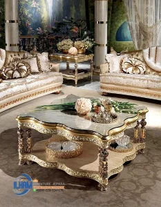 Elegant Meja Sofa Ruang Tamu Mewah Gold Leaf Carvings