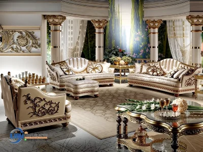 Elegant Sofa Ruang Tamu Mewah Gold Leaf Carvings