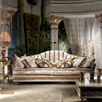 Elegant Sofa Ruangan Mewah Gold Leaf Carvings