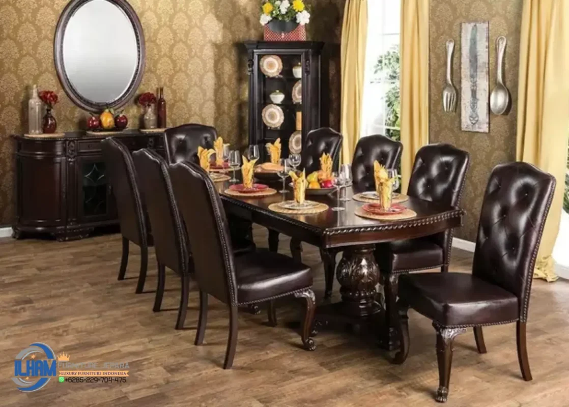 Gaya Meja Makan 8 Kursi Kulit Asli Jepara Hunian Apartemen