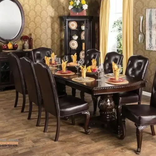 Gaya Meja Makan 8 Kursi Kulit Asli Jepara Hunian Apartemen