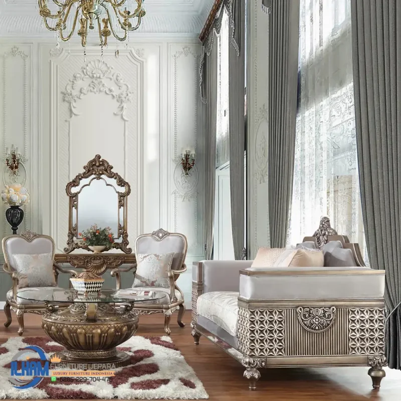 Gaya Sofa Ruang Tamu Klasik Gold Champagne Style Mewah Modern