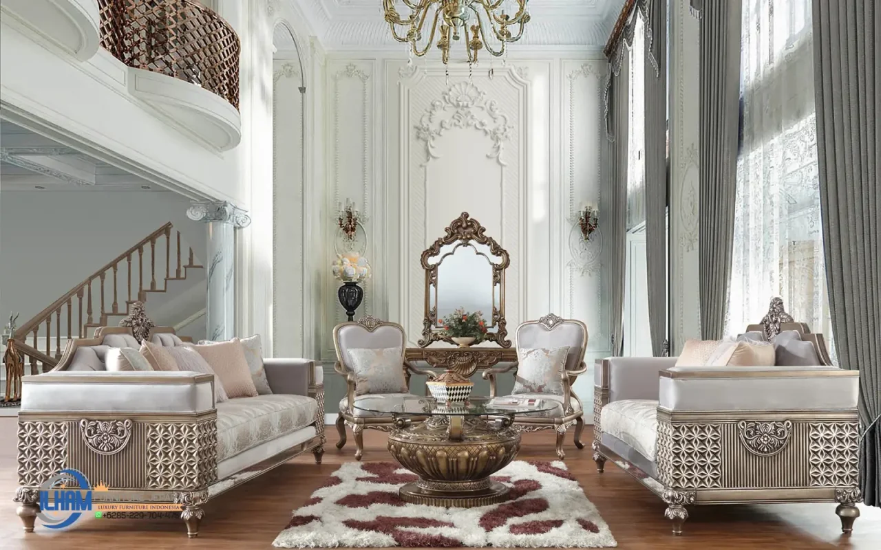 Gaya Sofa Tamu Klasik Gold Champagne Style Mewah Modern