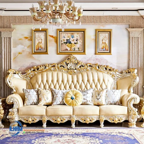 Handcarfed Sofa 3 Dudukan Gold Mewah Gaya Eropa Klasik Elegan