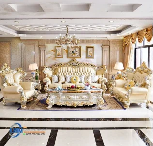 Handcarfed Sofa Tamu Gold Mewah Gaya Eropa Klasik Elegan