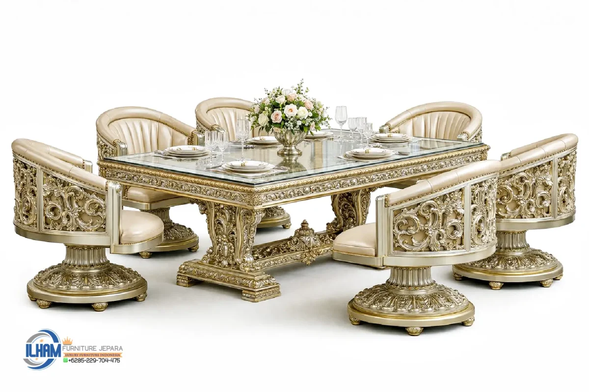 Luxury Kursi Meja Ruang Makan Klasik Mewah Fully Carved