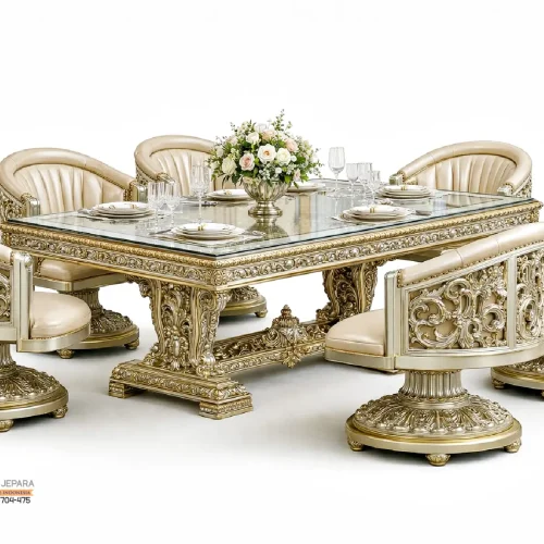 Luxury Kursi Meja Ruang Makan Klasik Mewah Fully Carved