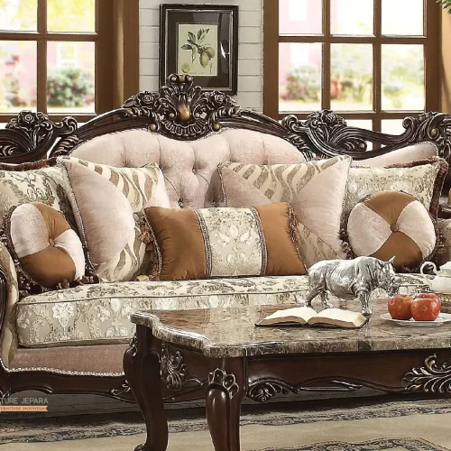 Sofa 3 Seater Klasik Kayu Jati Jepara Solid Wood
