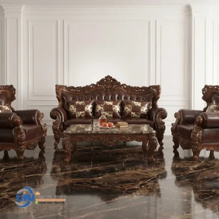 Sofa Tamu Jati Ukir Jaguar Original Leather