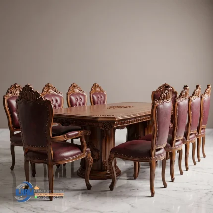 Dining Set Meja Makan Jati Klasik 10 Kursi Ganesa Mewah