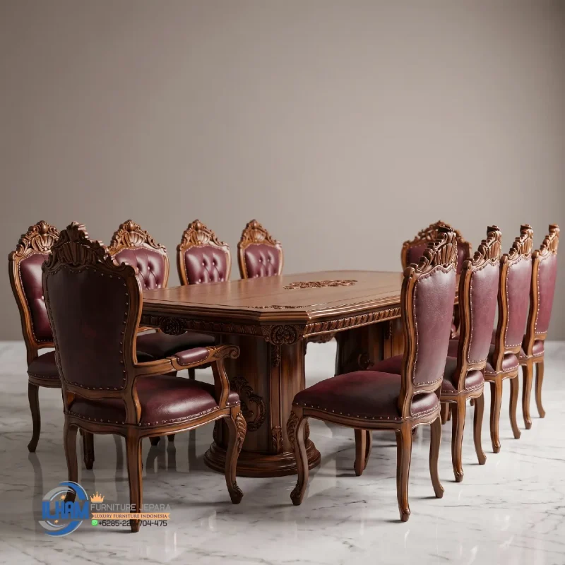 Dining Set Meja Makan Jati Klasik 10 Kursi Ganesa Mewah