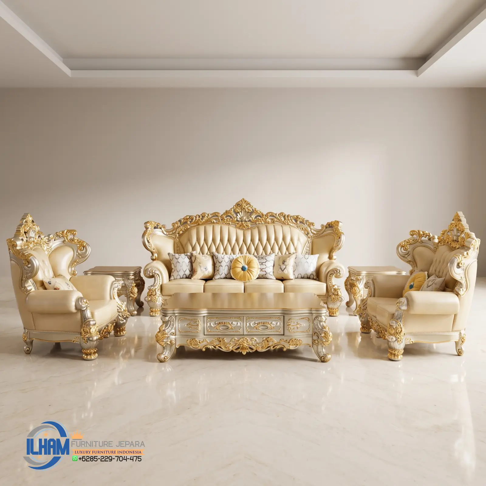 Set Sofa Tamu Gold Mewah Gaya Eropa Klasik Elegan Jepara Set Sofa Tamu Gold Mewah Gaya Eropa Klasik Elegan Jepara
