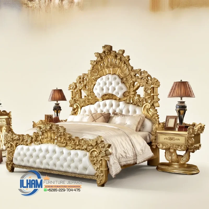 Dipan Tempat Tidur Mewah Gold Klasik Jepara